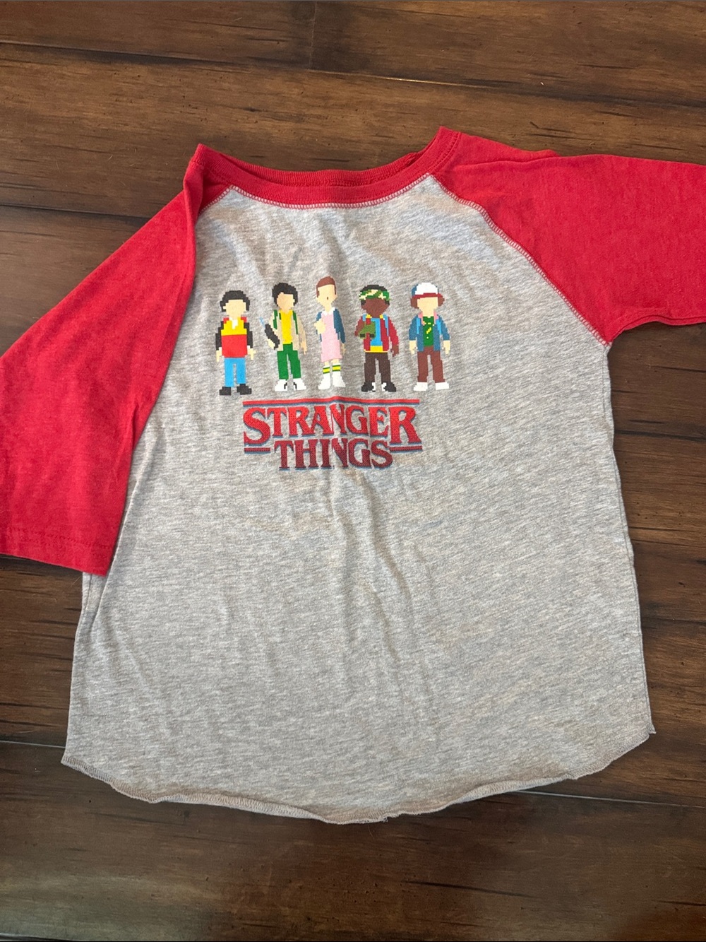 Stranger Things Kids Raglan Tee - Gray Body with Red Sleeves